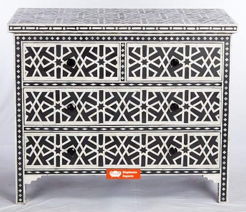 Abstract Bone Inlay Chest of 4 Drawers