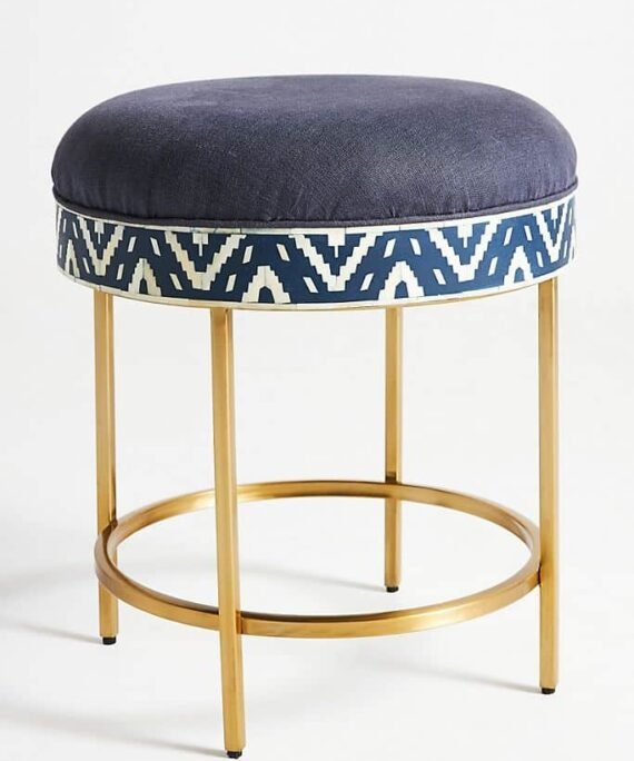Ikat Bone Inlay Stool / Side table in Blue