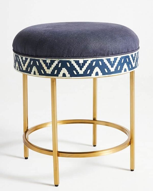 Ikat Bone Inlay Stool / Side table in Blue