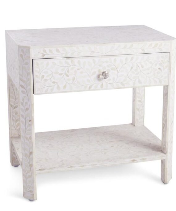 Aadya White Bone Inlay Nightstand