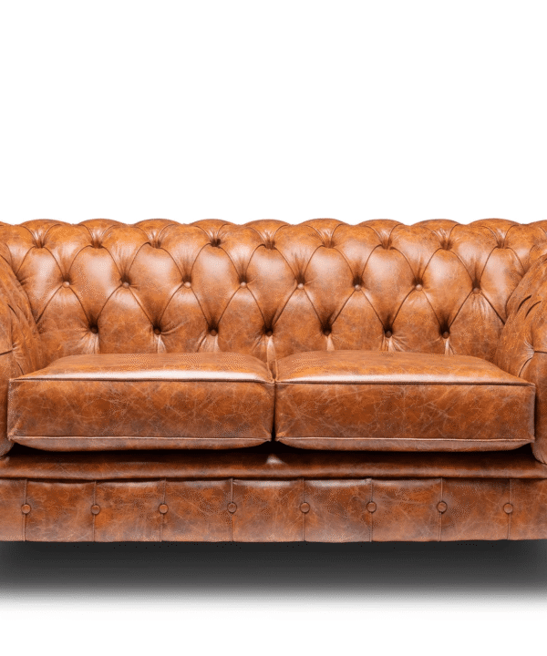 Chesterfield Real Leather Two Seater Sofa Tan