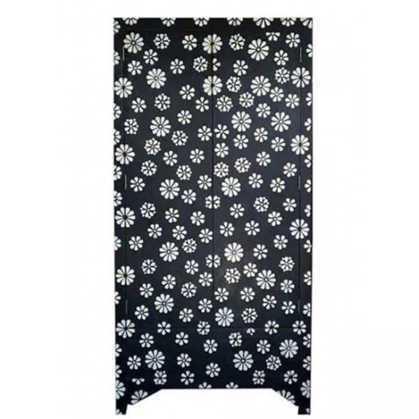 Modern Bone Inlay Almirah / Armoire / Cupboard in Black