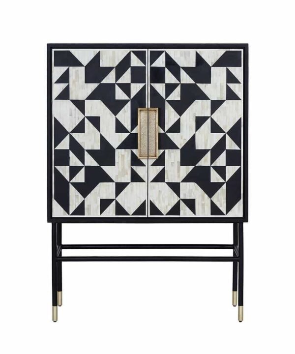 Bone Inlay Bar Cabinet in Black and White