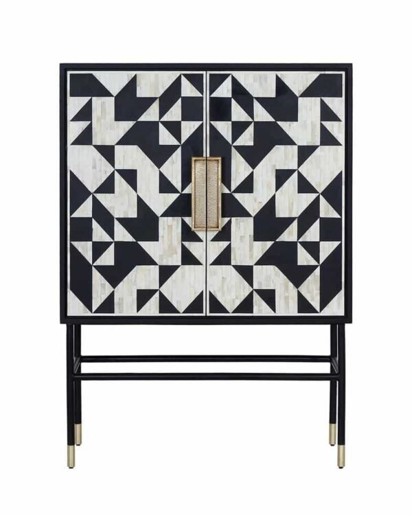 Bone Inlay Bar Cabinet in Black and White