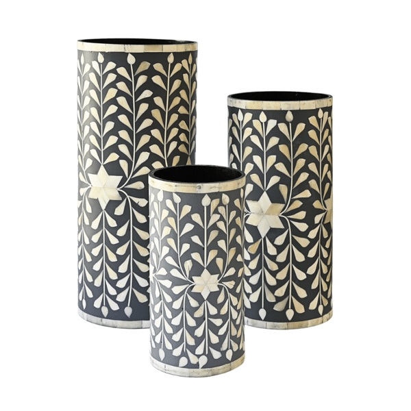 Bone Inlay Vases - Set of 3