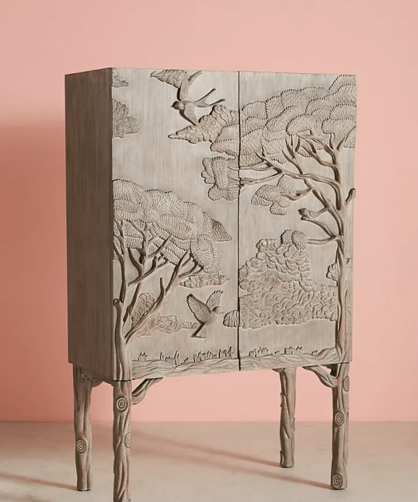 Handcarved Jungle Wooden Bar Cabinet