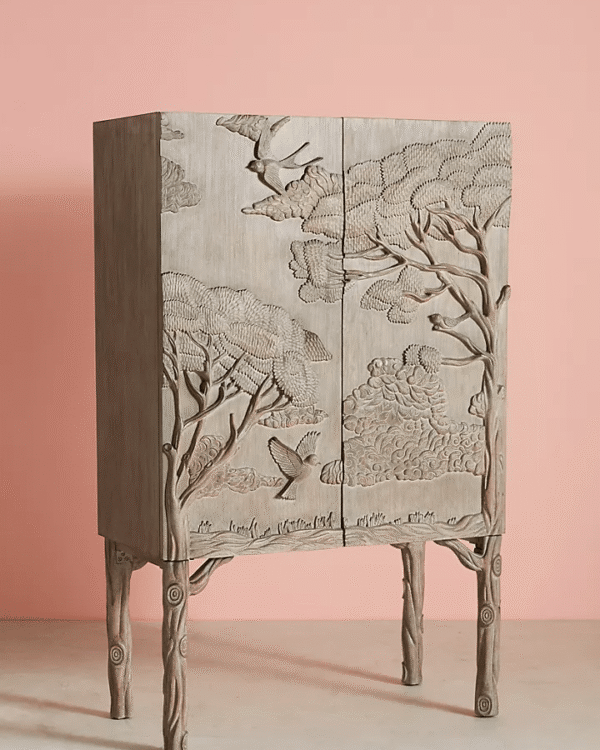 Handcarved Jungle Wooden Bar Cabinet