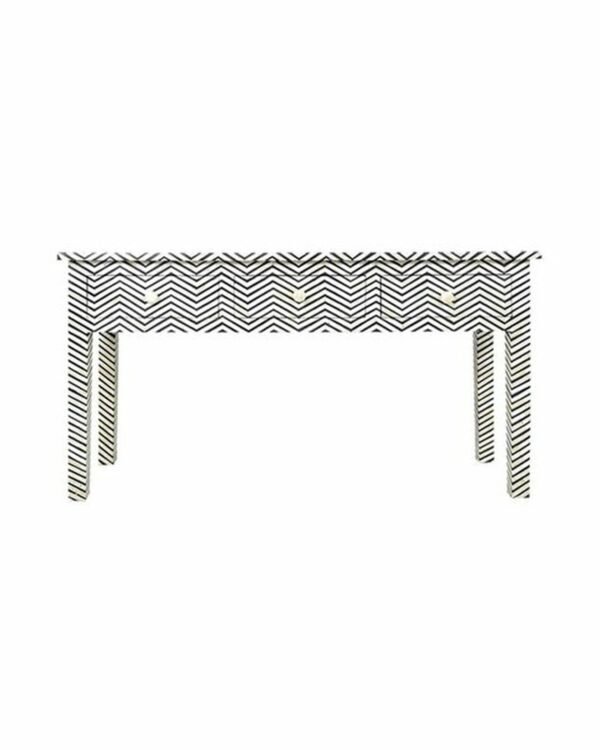Chevron Bone Inlay Console with 3 Drawers in Black