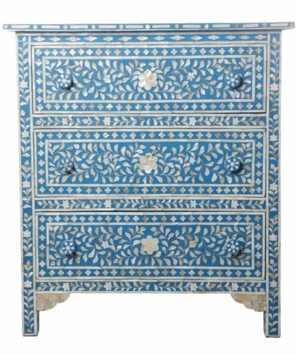 Blue Mother of Pearl Inlay Chest of 3 Drawers in Small