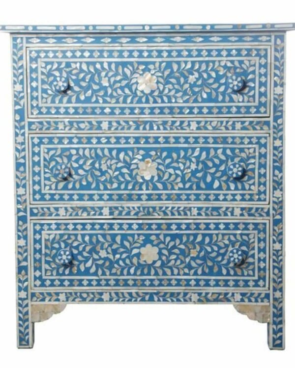 Blue Mother of Pearl Inlay Chest of 3 Drawers in Small
