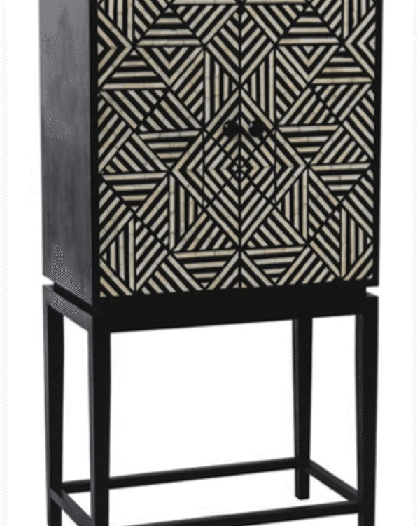 Geometric Bone Inlay Bar Cabinet