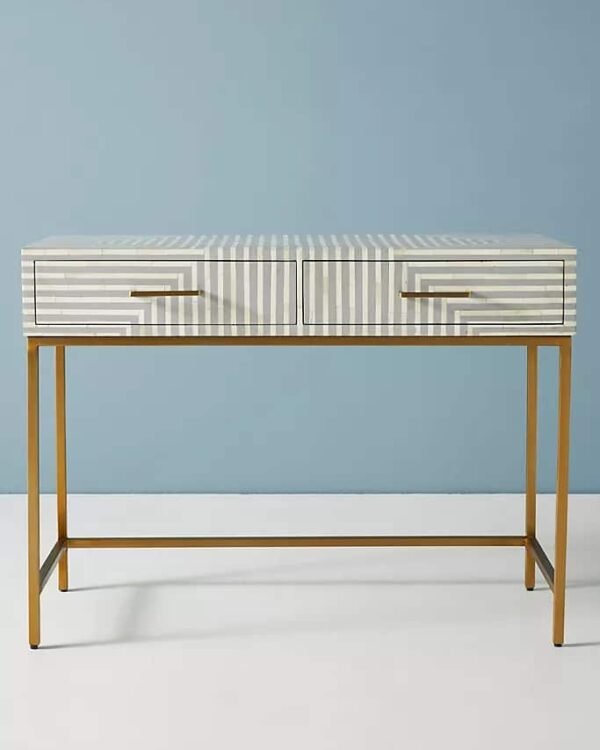 Striped Bone Inlay Console in Grey