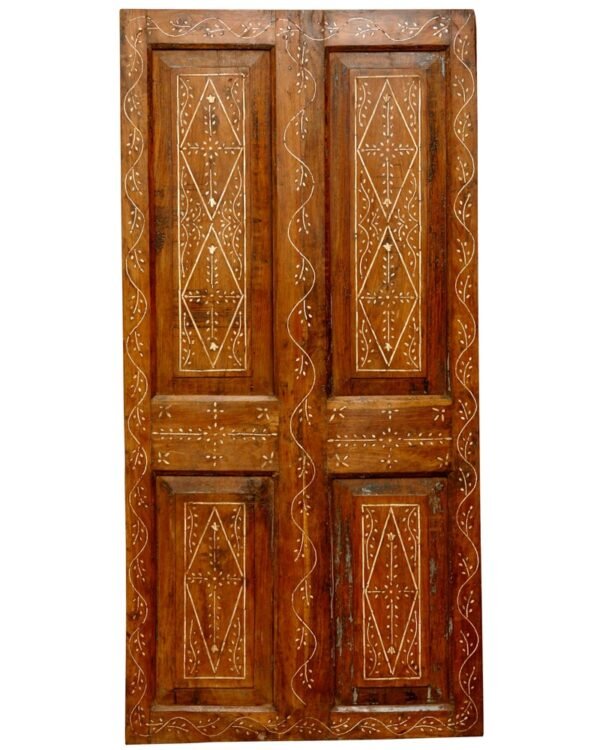 Teak and Bone Inlay Wooden Door