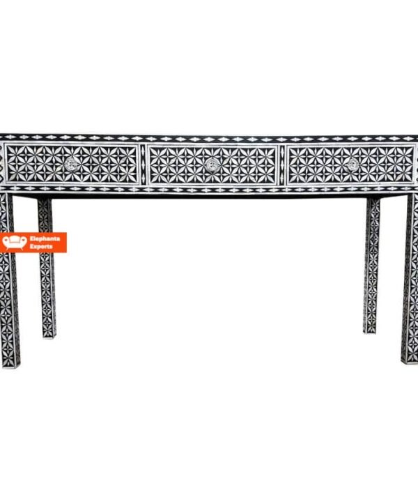 Geometric Mother of Pearl Inlay Console in Black