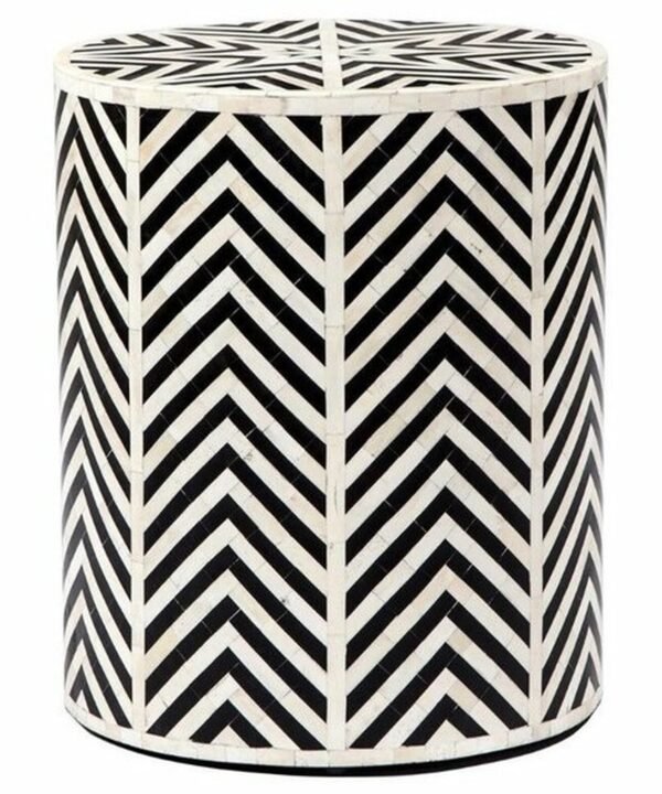 Chevron Bone Inlay Round Stool / Side table in Black