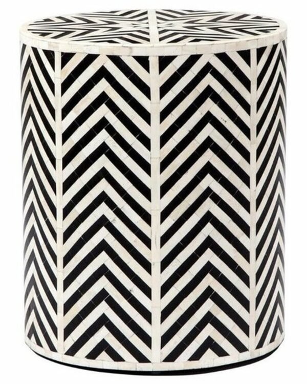 Chevron Bone Inlay Round Stool / Side table in Black