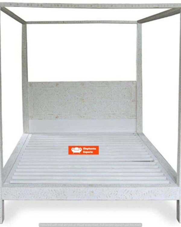 Floral White 4 Post Bone Inlay Bed