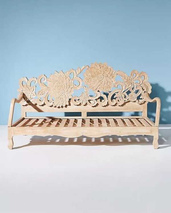 Carved Wooden Daybed / Lounge - Flower Bed Design