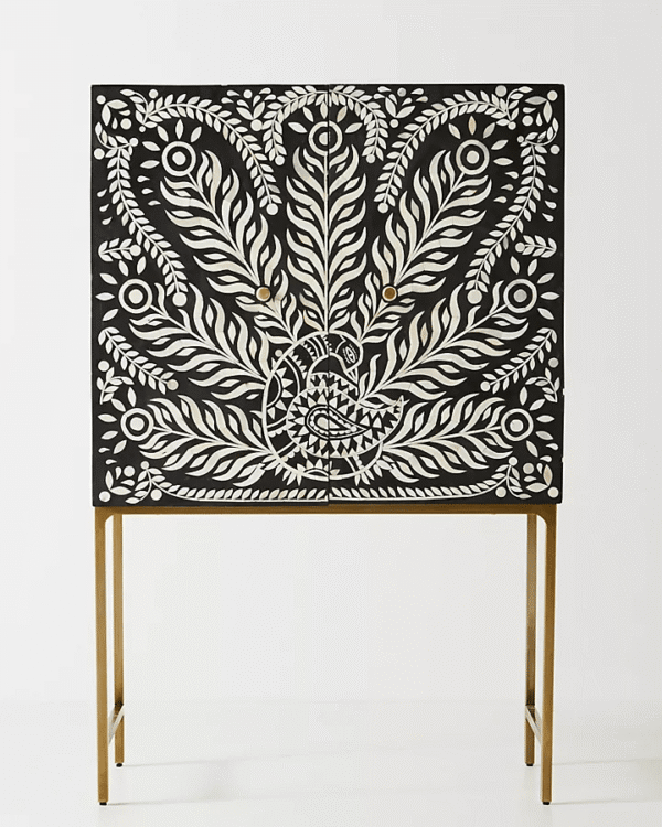 Peacock Bone Inlay Bar Cabinet