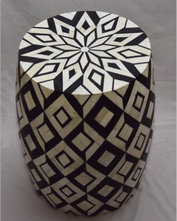 Geometric Bone Inlay Bar Stool / Side table in Black