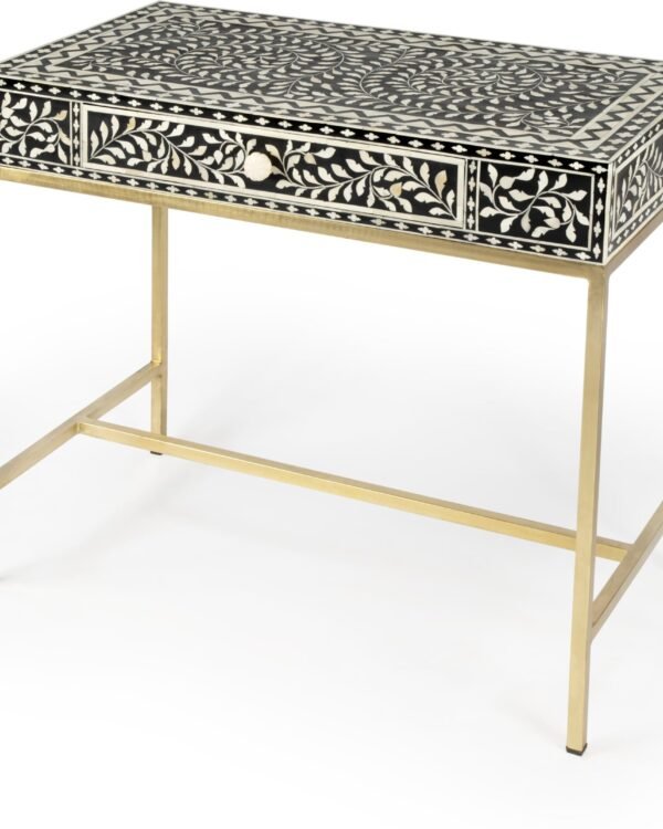 Floral Bone Inlay Console with Metal Stand / Vanity