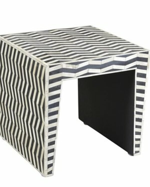Wave Bone Inlay Side Table in Black