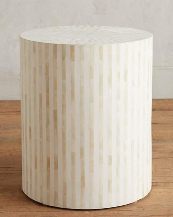 White Striped Bone Inlay Drum / Stool / Side Table