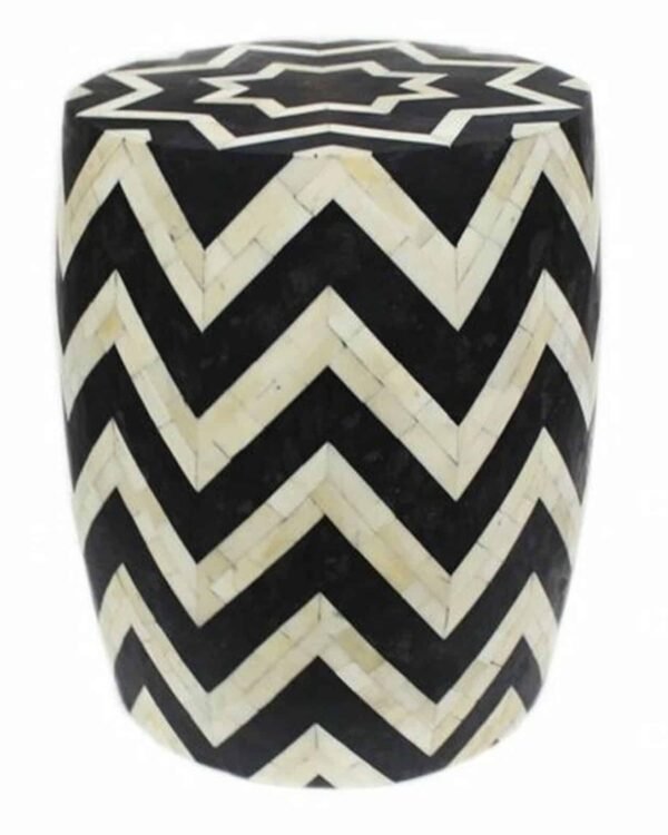 Fusion Bone Inlay Drum / Side Table in Black