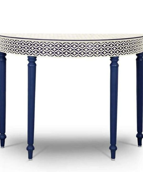Indian Motif Bone Inlay Embossed Console in Blue
