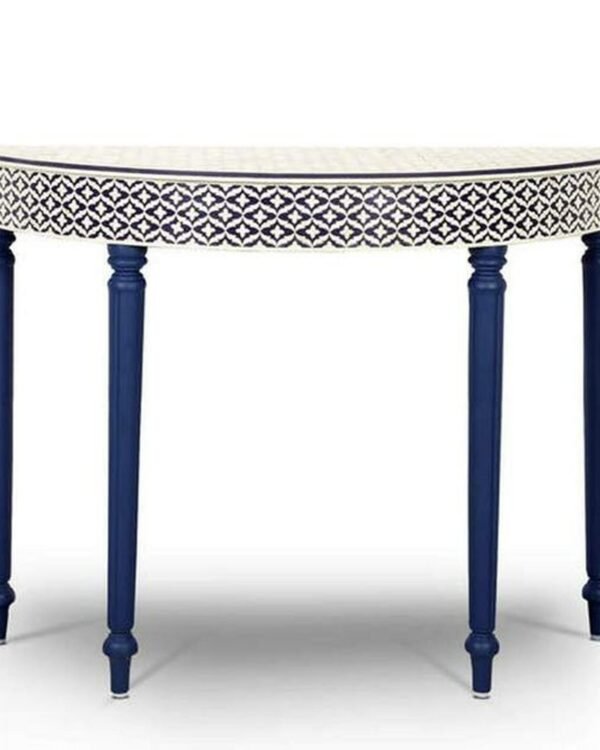 Indian Motif Bone Inlay Embossed Console in Blue