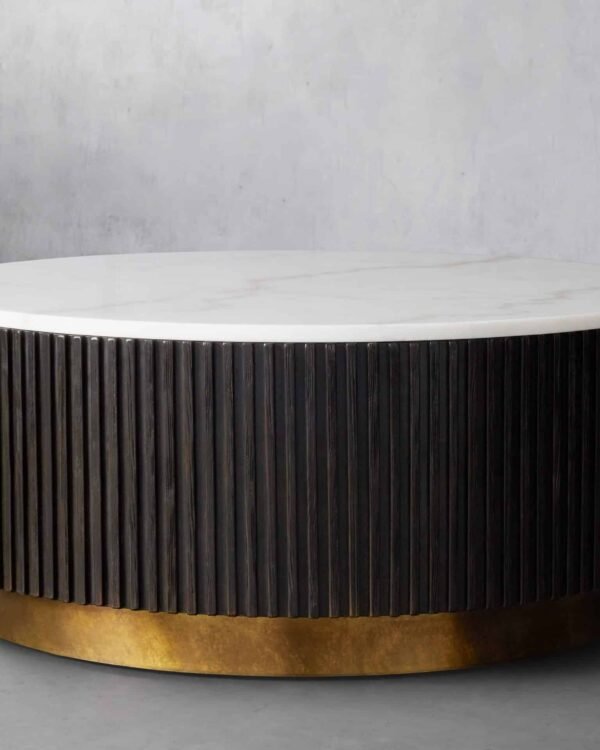 Trinity Round Coffee Table with Marble Top and Brass Base