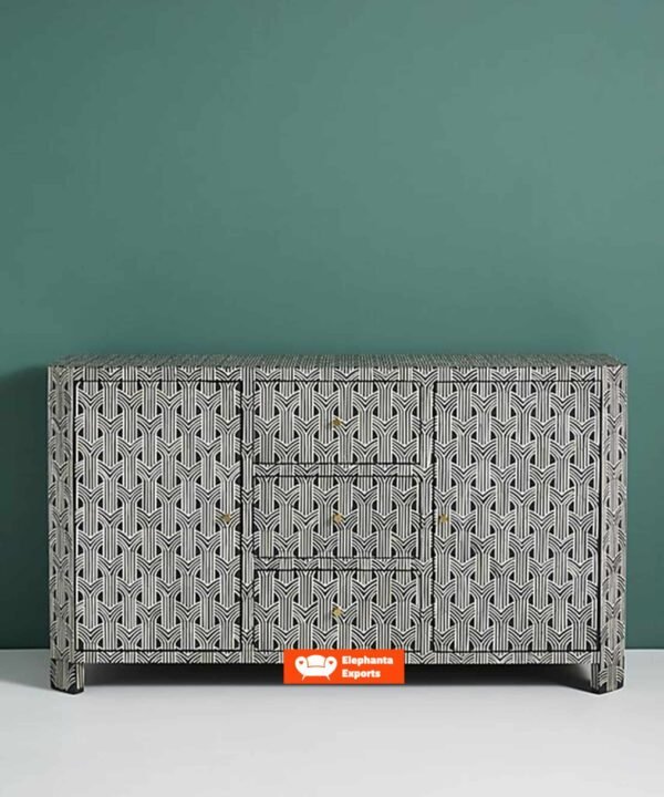 Buffet 2 Doors Drawers in Black / Arrow Bone Inlay Sideboard