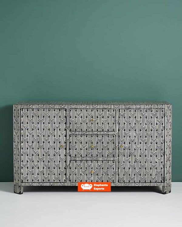 Buffet 2 Doors Drawers in Black / Arrow Bone Inlay Sideboard
