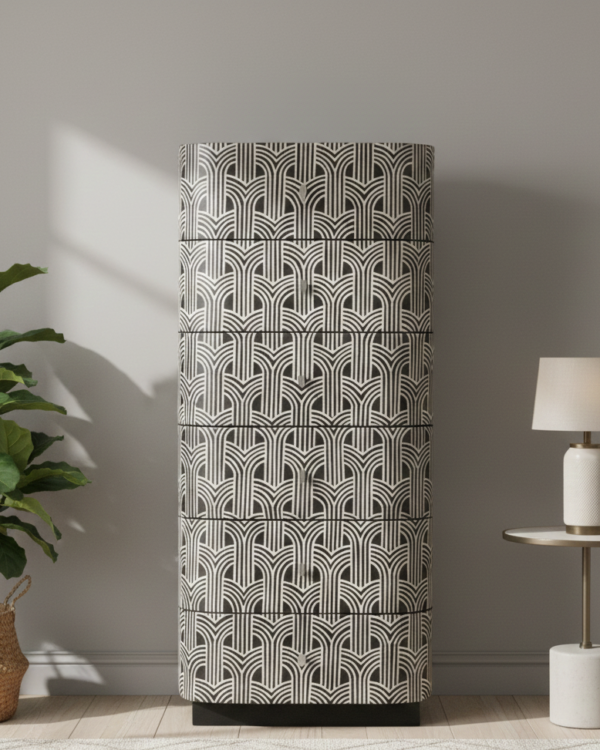 Bone Inlay Tall Boy Cabinet Arrow