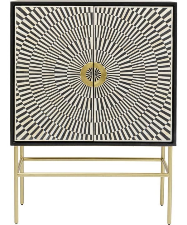 Isabella Bone Inlay Bar Cabinet in Black and White