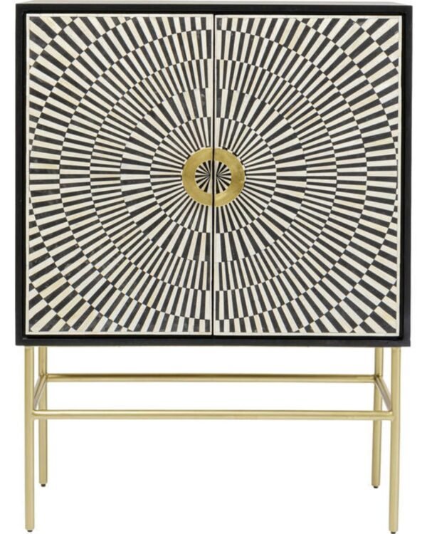 Isabella Bone Inlay Bar Cabinet in Black and White