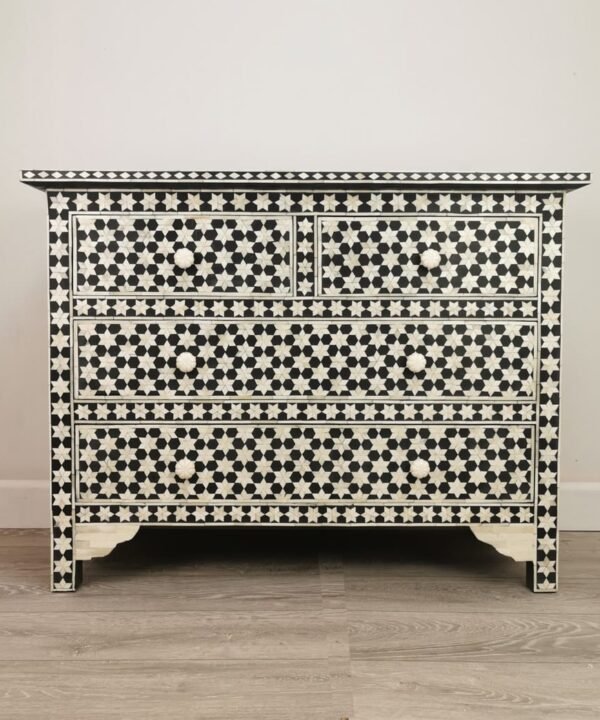 Bone Inlay Laced Chest Of 4 Drawers in Black