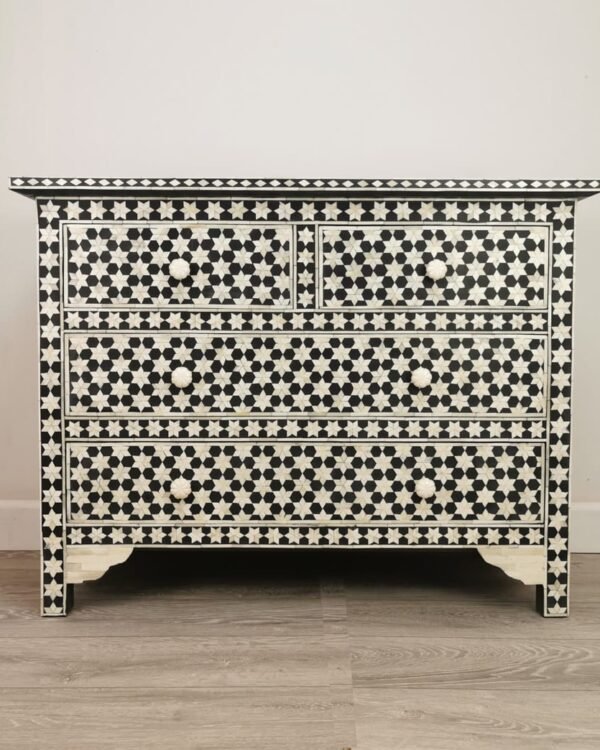 Bone Inlay Laced Chest Of 4 Drawers in Black