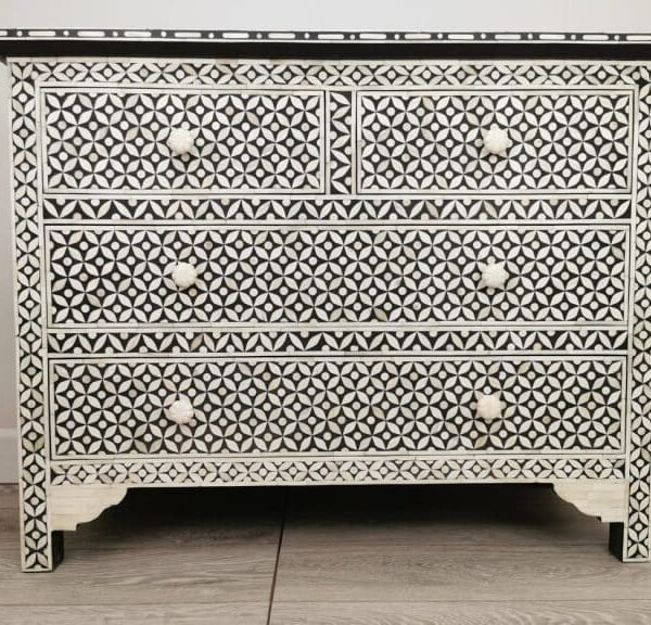 Geometric Pattern Bone Inlay Chest of 4 Drawers
