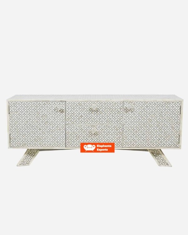 Geometric Design Bone Inlay Entertainment Unit - Grey