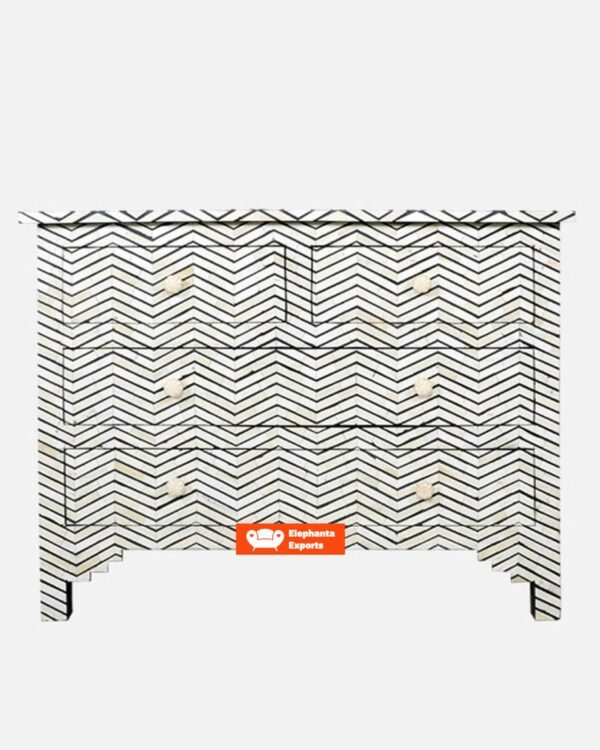 Chevron Design Bone Inlay 4 Drawer Dresser