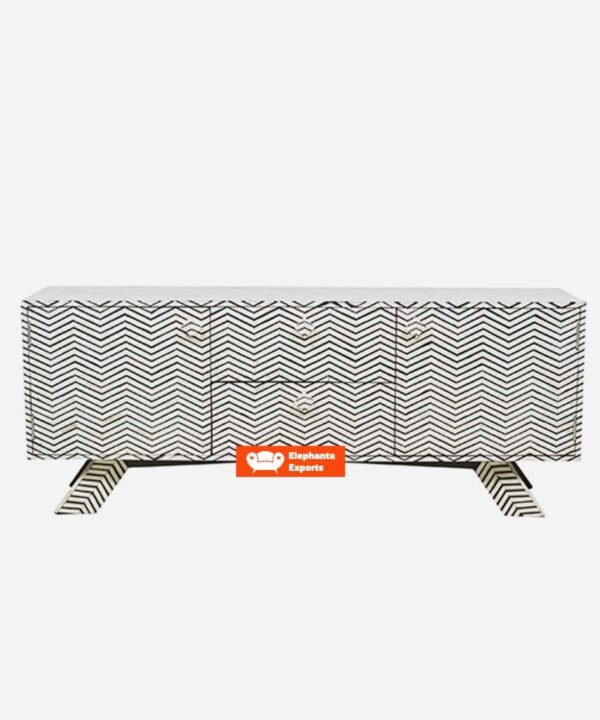 Chevron Bone Inlay Entertainment Unit - Black