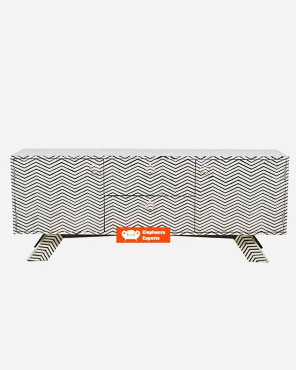 Chevron Bone Inlay Entertainment Unit - Black