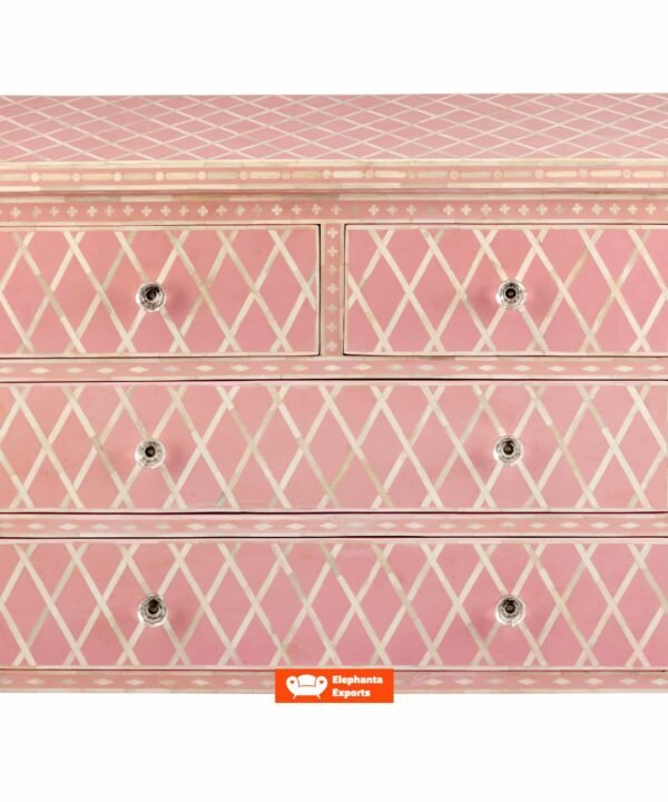 Pink Bone Inlay Chest of 4 Drawers in Diamond