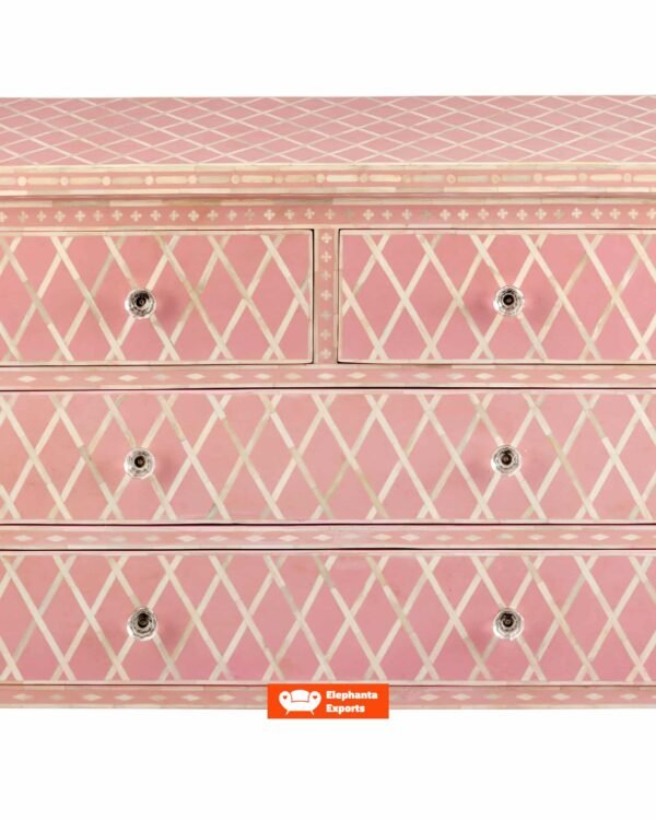 Pink Bone Inlay Chest of 4 Drawers in Diamond