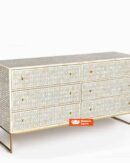 Deeya Bone Inlay Chest of 6 Drawers in Grey