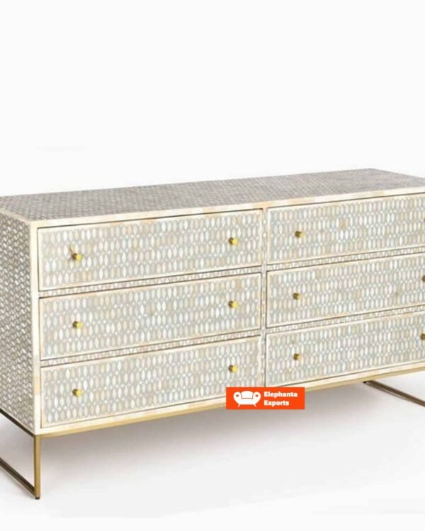 Deeya Bone Inlay Chest of 6 Drawers in Grey