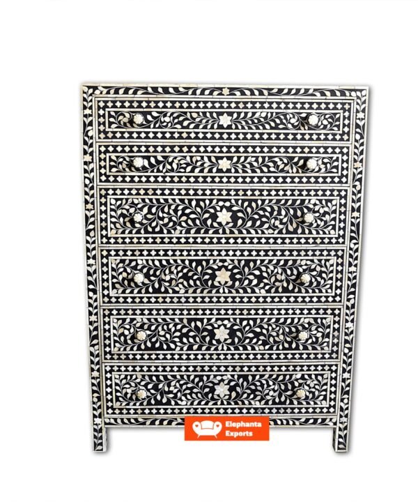 Bone Inlay Tall Boy Dresser Floral Wide