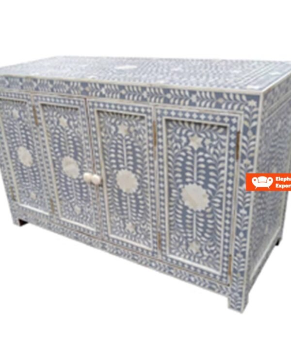 Bone Inlay 4 Door Sideboard / Buffet Table Floral Design