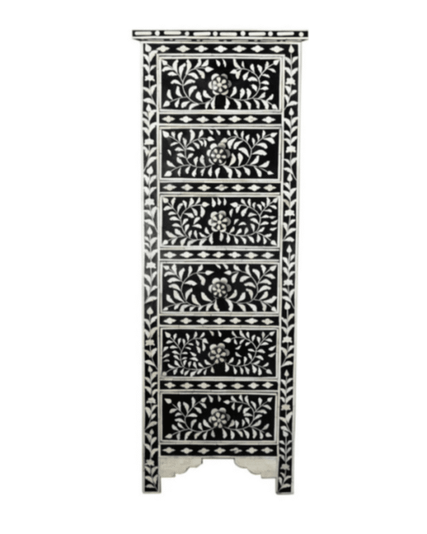 Bone Inlay Tall Boy Chest Floral